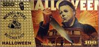 USA Banknoten Michael Myers $100 Halloween Full Color Note Novelty 24K Gold Plated Bill XX036 -