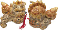Sonstiges Foo Dog Pair Cloisonne Enamel Gold-Tone Set of (2) Vintage Statues - BC88 -