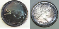 Kanada 25 Cents Canada 1867 - 1967 Silver Quarter - Blue Toning Coin - L408 -
