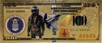 USA Banknoten Air Force United States USAF Military 24K Gold Foil Plated $100 Note Bill XX102 -