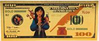 USA Banknoten 100 Dollar Mulan Disney Princess $ 24K Gold Foil Plated Note Bill - XX118 -