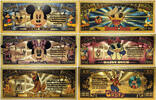 USA Banknoten Mickey Minnie Donald Daisy Duck Goofy Pluto 24K Gold Foil Plated Note Set XS13 -