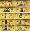 USA Banknoten Disney Princess 10 Notes Set 24K Gold Plated Foil Bills Ariel Elsa Snow - XS17 -