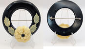 Sonstiges Vintage Floral Flower Wreath Black, Beige, Green Circle Brooch Bakelite - RK162 -