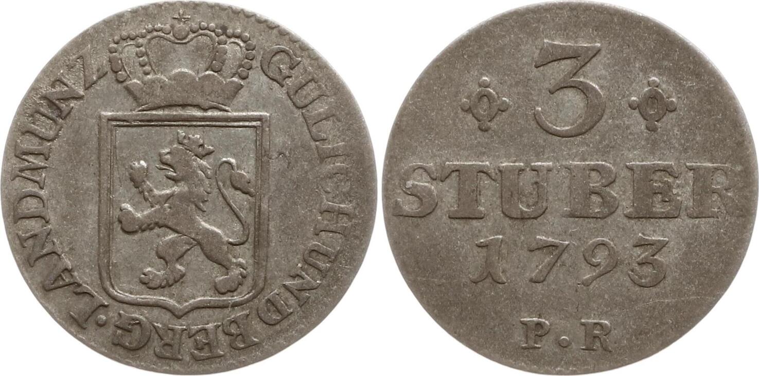 JülichBerg, Herzogtum 3 Stüber 1793 PR Karl Theodor, 1742 1799