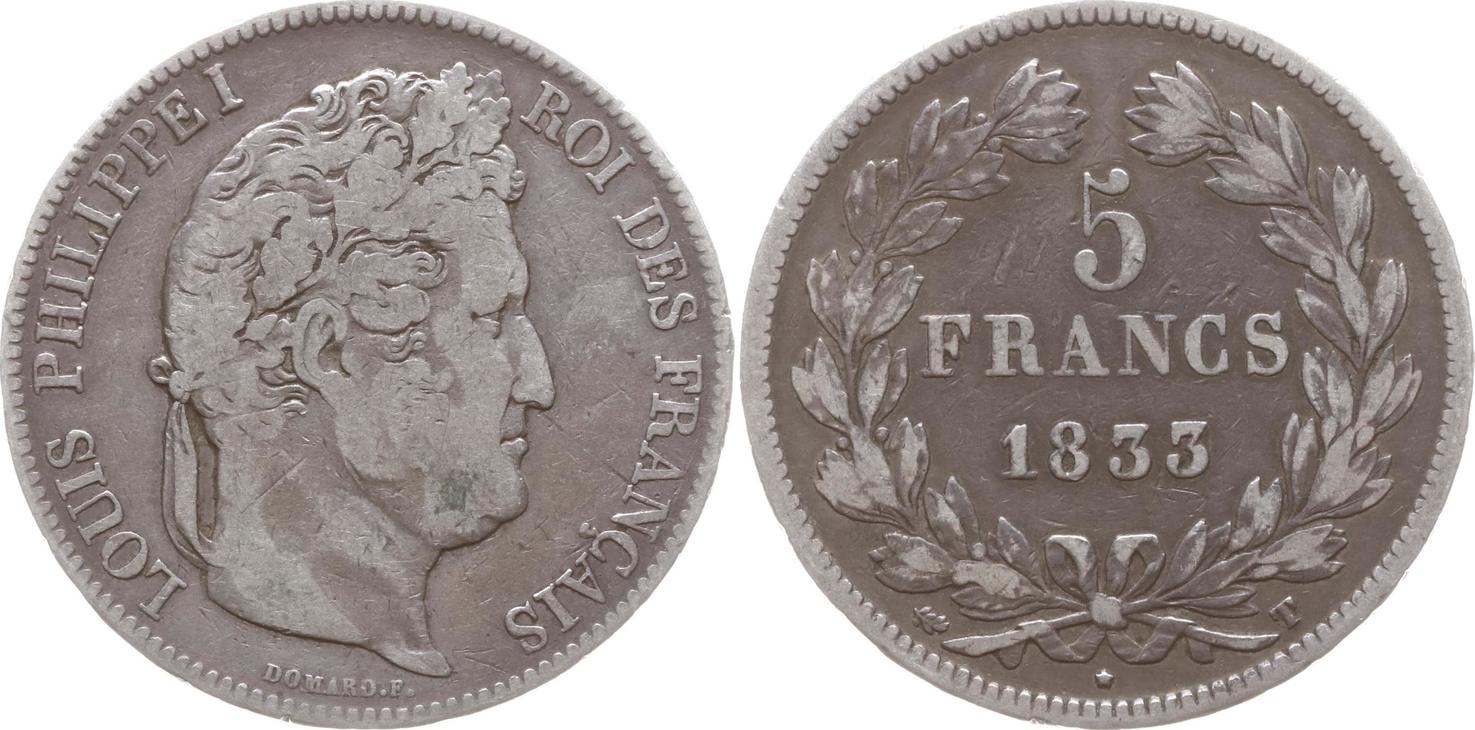 Frankreich, Königreich 5 Francs 1833 T Louis Philippe I., 1830 1848