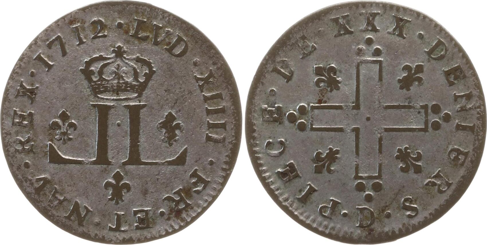 Frankreich, Königreich XXX Deniers aux 2 L couronnés 1712 D Ludwig XIV