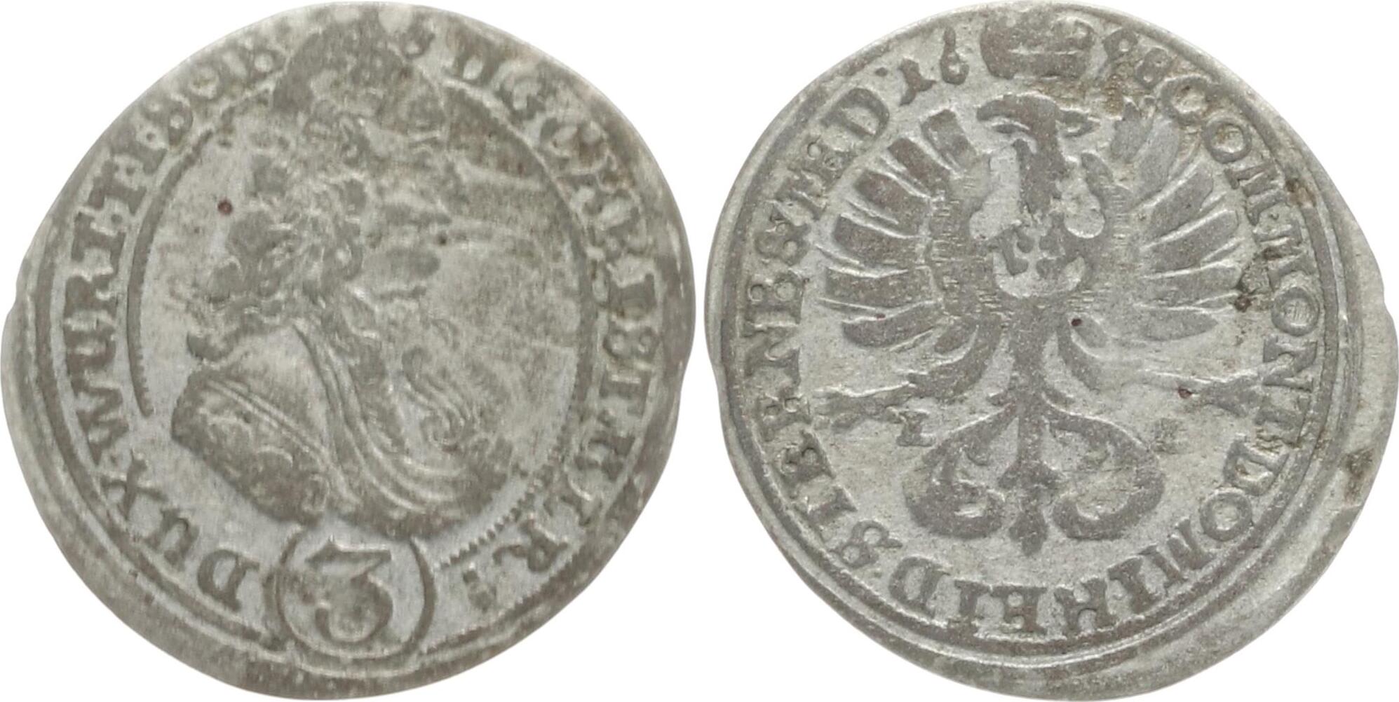 WürttembergÖls 3 Kreuzer 1698 LL Christian Ulrich, 1664 1704 Sehr