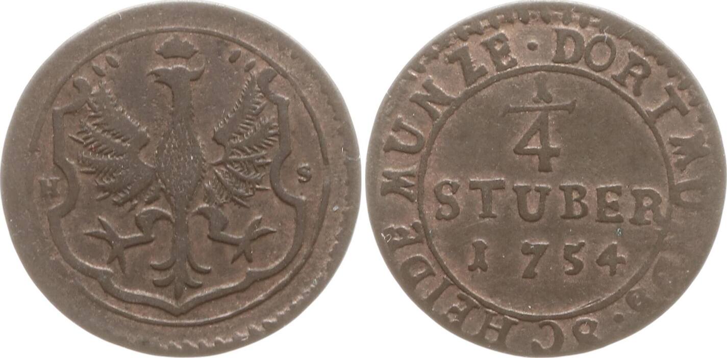 Dortmund, Stadt 1/4 Stüber 1754 HS Sehr schön