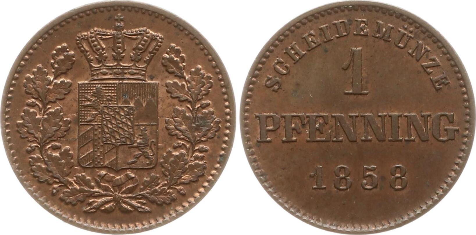 Bayern, Königreich Pfennig 1858 Maximilian II., 1848 1864 Vorzüglich