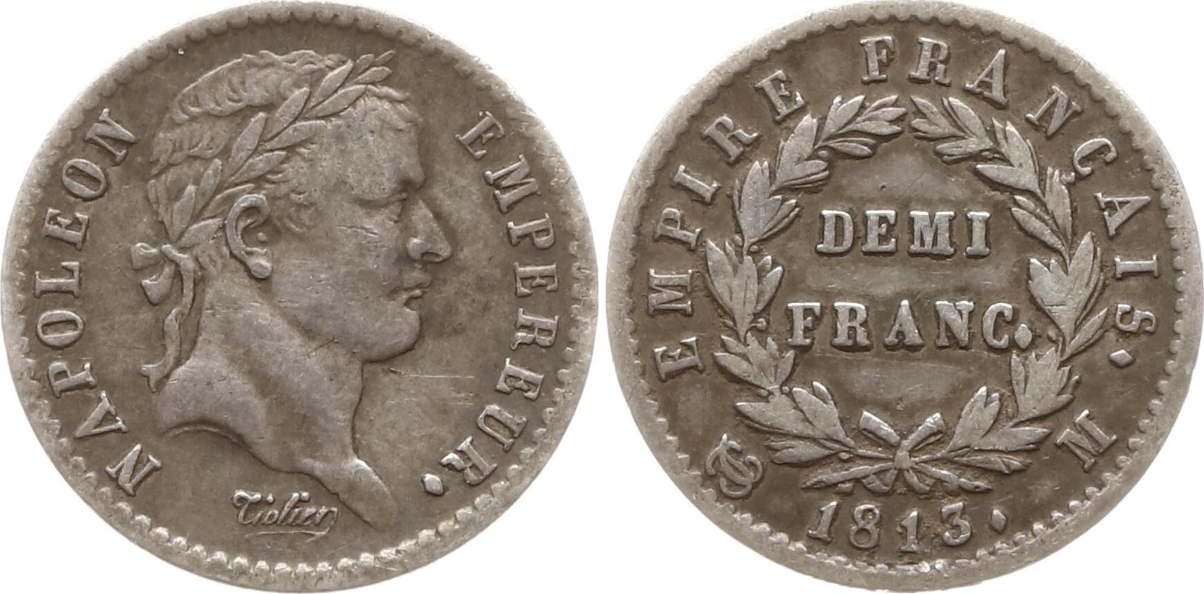 Frankreich, Kaiserreich 1/2 Franc 1813 M Napoleon I., 1804 1814, 1815