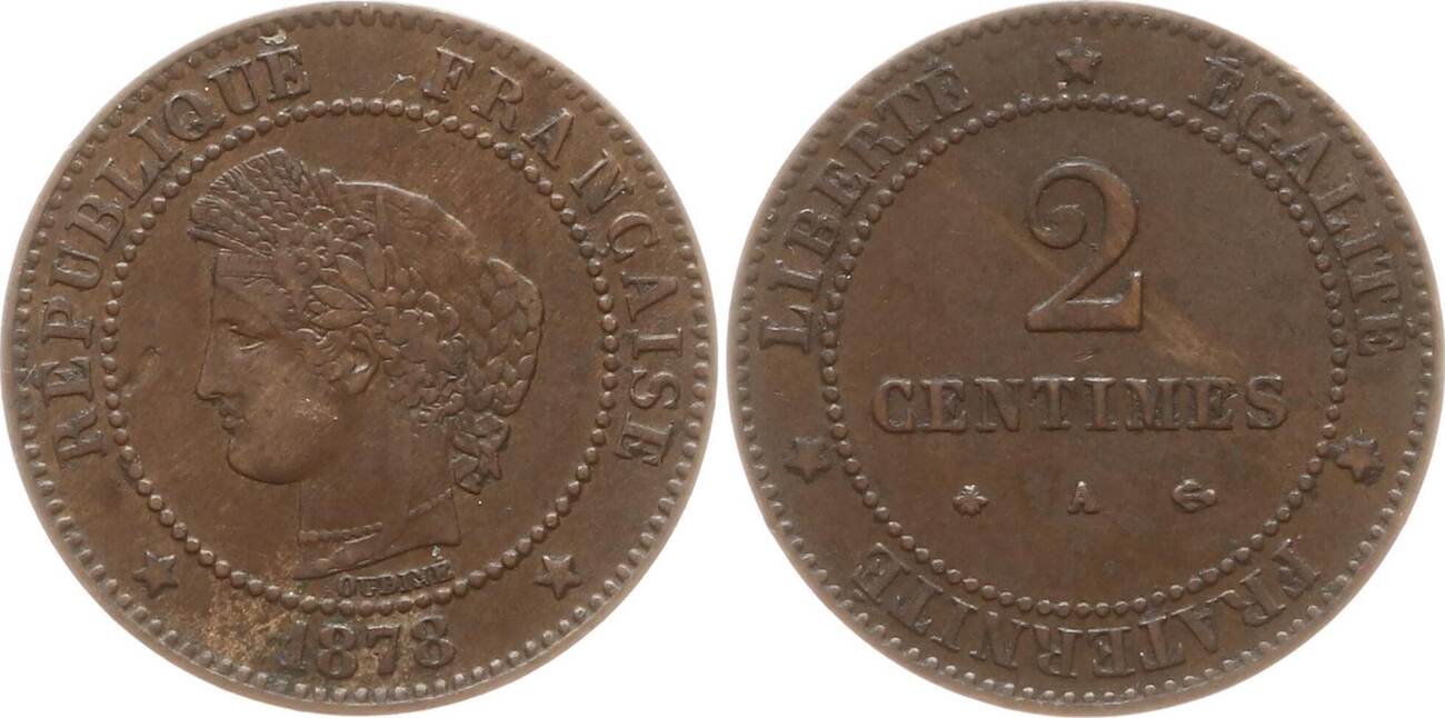FRANCE, pièce de 2 Centimes Cérès, 1879 A / Paris