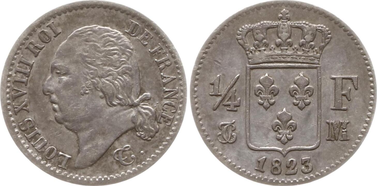 Frankreich, Königreich 1/4 Franc 1823 M Ludwig XVIII., 1814, 1815