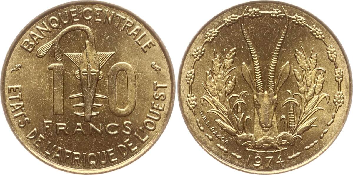 Westafrikanische Staaten 10 Francs 1974 Besser als vorzüglich | MA-Shops