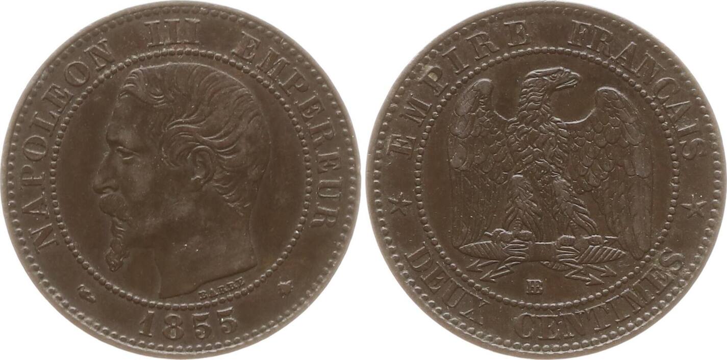 Frankreich, Kaiserreich 2 Centimes 1855 BB Napoleon III., 1852 - 1870 ...