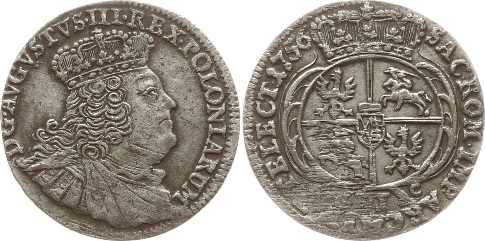 Polen, Königreich 6 Groschen 1756 EC August III., 1733 1763, Leipzig