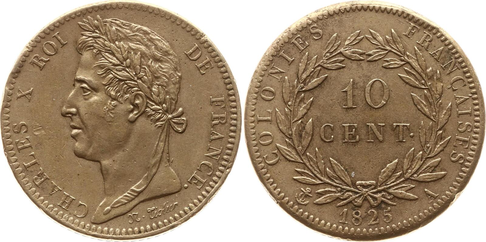 Französische Kolonien 10 Centimes 1828 A Karl X., 1824 1830, Prägung