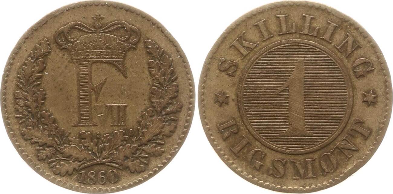 Dänemark, Königreich 1 Skilling Rigsmont 1860 Frederik VII., 1848 ...