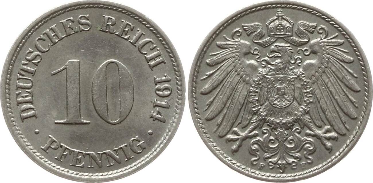 Kaiserreich Deutschland 10 Pfennig 1914 F Vorzüglich | MA-Shops