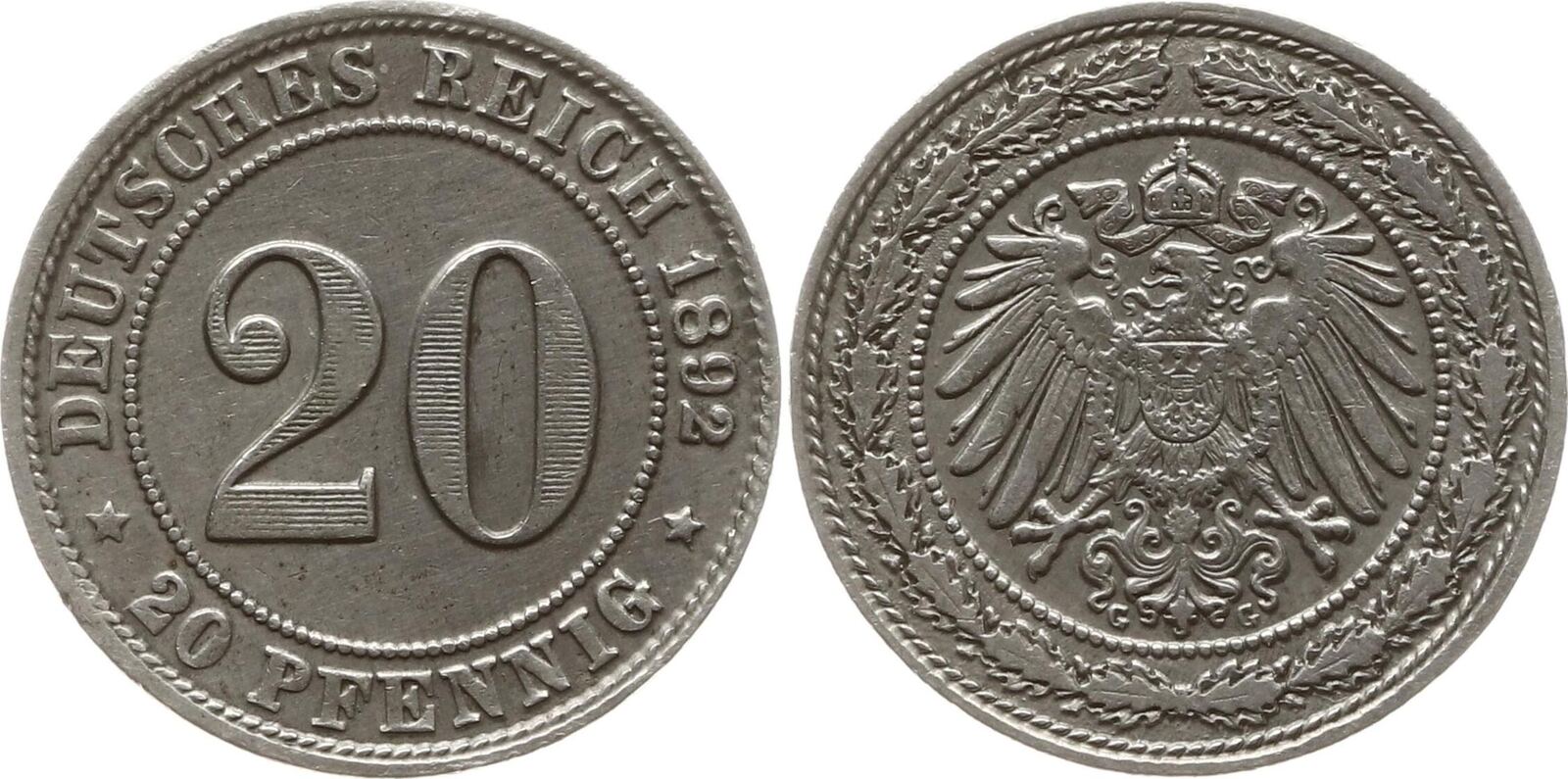 Kaiserreich Deutschland 20 Pfennig 1892 G Gutes sehr schön | MA-Shops