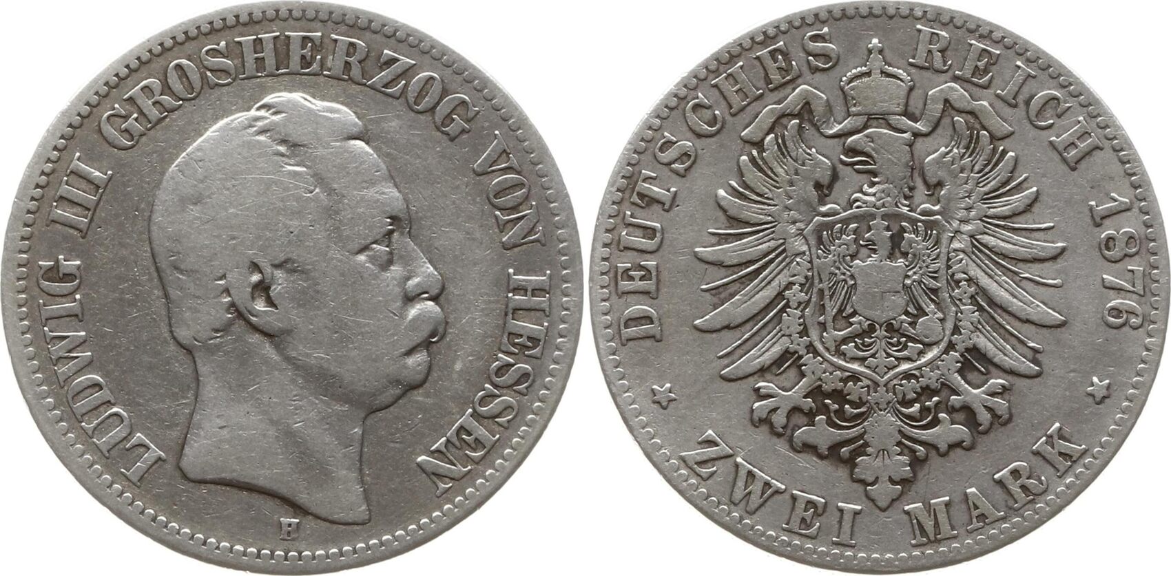 Kaiserreich Deutschland, Großherzogtum Hessen 2 Mark 1876 H Ludwig III