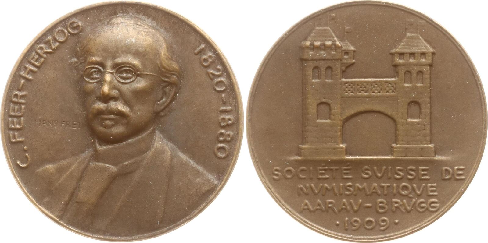 Schweiz Aargau Bronzemedaille 1909 R Schweiz Numismatische Ges V 