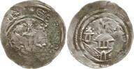Erzbistum Salzburg, Friesach Pfennig Eberhard II., 1200-1246, Bischof mit Buch, Kreuzstab / Stadtmauer, dreit. Kirche -