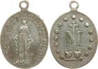 Deutschland / Österreich Hochovale tragbare versilberte Bronzemedaille Wallfahrt, Marianische Congregation, Maria mit Strahlenbündeln, Flammende Herzen -