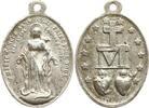 Frankreich Hochovale tragbare versilberte Bronzemedaille Wallfahrt, Marianische Congregation, Maria mit Strahlenbündeln, Flammende Herzen -