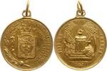 Russland Tragbare vergoldete Bronzemedaille Nikolaus II., 1894 - 1917, auf den Besuch des französischen Staatspräsidenten -