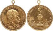 Deutschland, Kaiserreich, Preußen, Königreich Tragbare vergoldete Bronzemedaille Wilhelm II., 1888 - 1918, auf den 100. Geburtstag Wilhelm I., Reiterdenkmal -