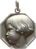 Frankreich, 3. Republik Einseitige achteckige versilberte Bronzemedaille v. P. Turin, Portrait eines Kindes, im Rand Füllhorn und BR -