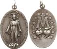 Deutschland / Österreich Hochovale tragbare versilberte Bronzemedaille Wallfahrt, Marianische Congregation, Maria mit Strahlenbündeln, Flammende Herzen -