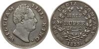 Indien, East India Company 1/2 Rupie William IV., 1830 - 1837, kein Mmz. am Halsabschnitt -