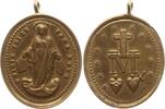 Frankreich Hochovale tragbare bronzierte Medaille Wallfahrt, Marianische Congregation, Maria mit Strahlenbündeln, Flammende Herzen -