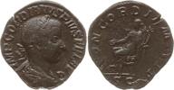 Römische Kaiserzeit Sesterz Gordian III., 238-244, Concordia sitzt n.l., hält Patera und Doppelfüllhorn -