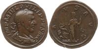 Römische Kaiserzeit Sesterz Philippus I. Arabs, 244 - 249, Salus hält Steuerruder, füttert Schlange -