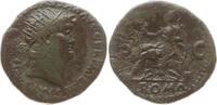 Römische Kaiserzeit Dupondius Nero, 54 - 68, Rom, Roma sitzt nch links, hält Viktoria und Parazonium -
