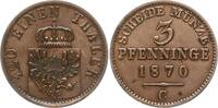 Preußen, Königreich 3 Pfennig 1870 C Wilhelm I., 1861 - 1888 Sehr schön - vorzüglich, etwas gereinigt und zaponiert