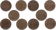 Deutschland, Kaiserreich 1 Pfennig - Lot 5 Stücke unzirkuliert, wohl aus Rolle entnommen -