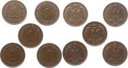 Deutschland, Kaiserreich 1 Pfennig - Lot 5 Stücke unzirkuliert, wohl aus Rolle entnommen -