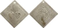 Deutschland Versilberte Bronzeklippe ohne Signatur, 2 Herzen / Jesus und Maria , 33 mm x 33 mm -