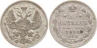 Russland Nikolaus II., 1894 - 1917, St. Petersburg 20 Kopeken 1910 Sehr schön - vorzüglich