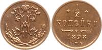 Russland Nikolaus II., 1894 - 1917, St. Petersburg 1/2 Kopeke 1898 Fast vorzüglich, leicht gereinigt, min. Kr.