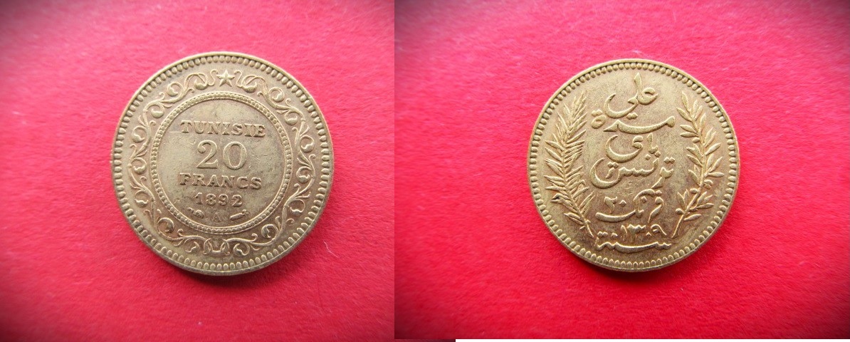 Tunesien / Tunisie 20 Francs 1892 Gold - UNTER FRANZÖSISCHEM ...