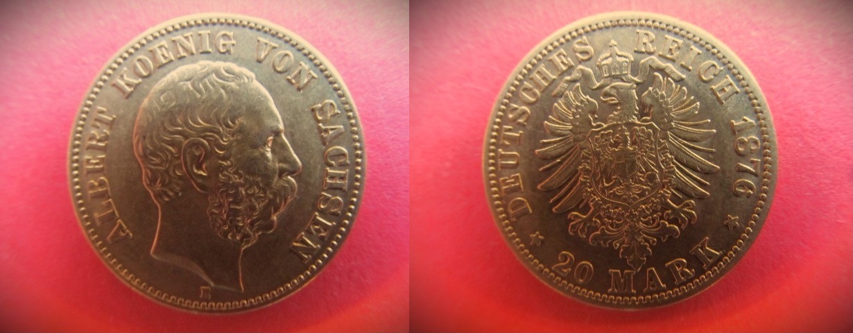 Sachsen 20 Mark 1876 E 20 Goldmark Albert GOLD J.262 Deutsches