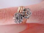 Schmuck  Goldring 585er 14ct. GOLD mit 14 echten Diamanten in Form zweier Blüten GR 57 getragen