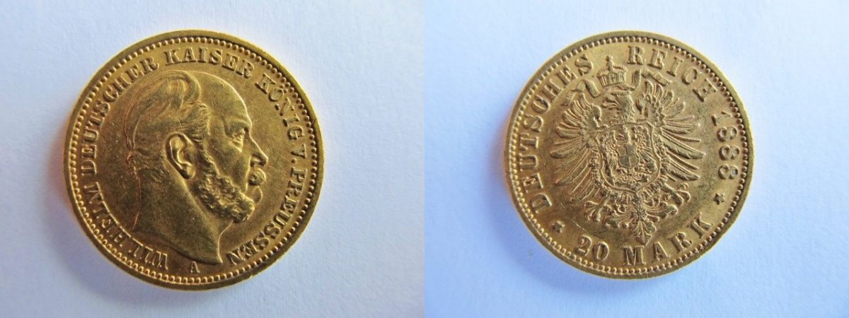 Deutsches Reich 20 Mark 1888 A Kaiserreich, GOLD, 20 Goldmark Kaiser