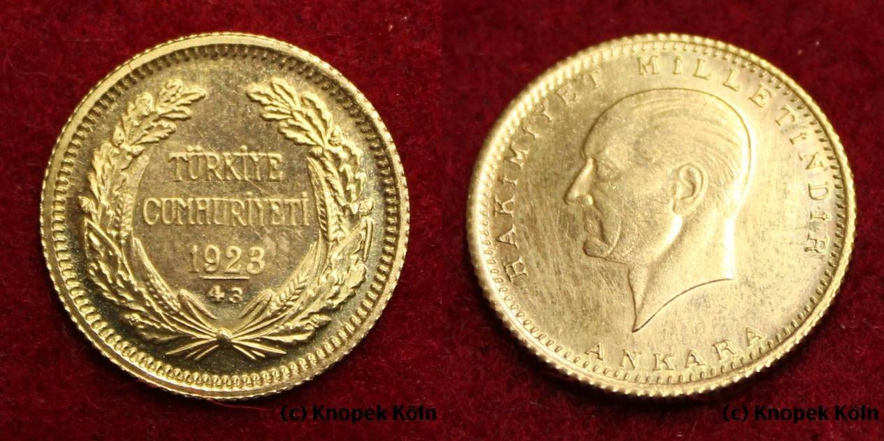 Türkei 50 Kurush 192343 Ataturk Goldmünze Turkish Gold Coin Turkey