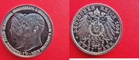 Mecklenburg-Schwerin 2 Mark Hochzeit mit Alexandra - J. 86 - ehemals Polierte Platte
